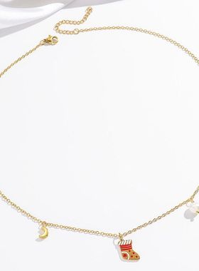 项链女欧美天然淡水珍珠圣诞系列袜子红色可爱礼物圣诞节月亮项链