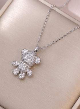 项链女网红时尚气质小众设计珍珠锆石小熊镶跨境简约欧美个性配饰