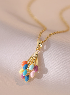 项链女网红七彩热气球马卡龙时尚小众简约新款设计感吊坠气质锁骨