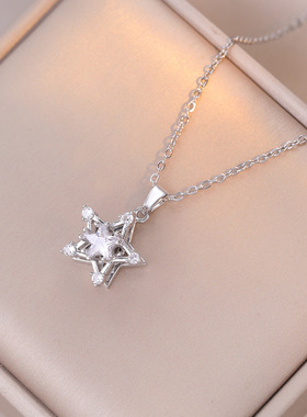 项链女 网红旋转五角星锆石ins气质个性时尚日韩风简约锁骨链