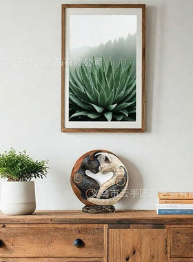 跨境新品Black and White Cat Yin Yang Art Desk Decor桌面装饰