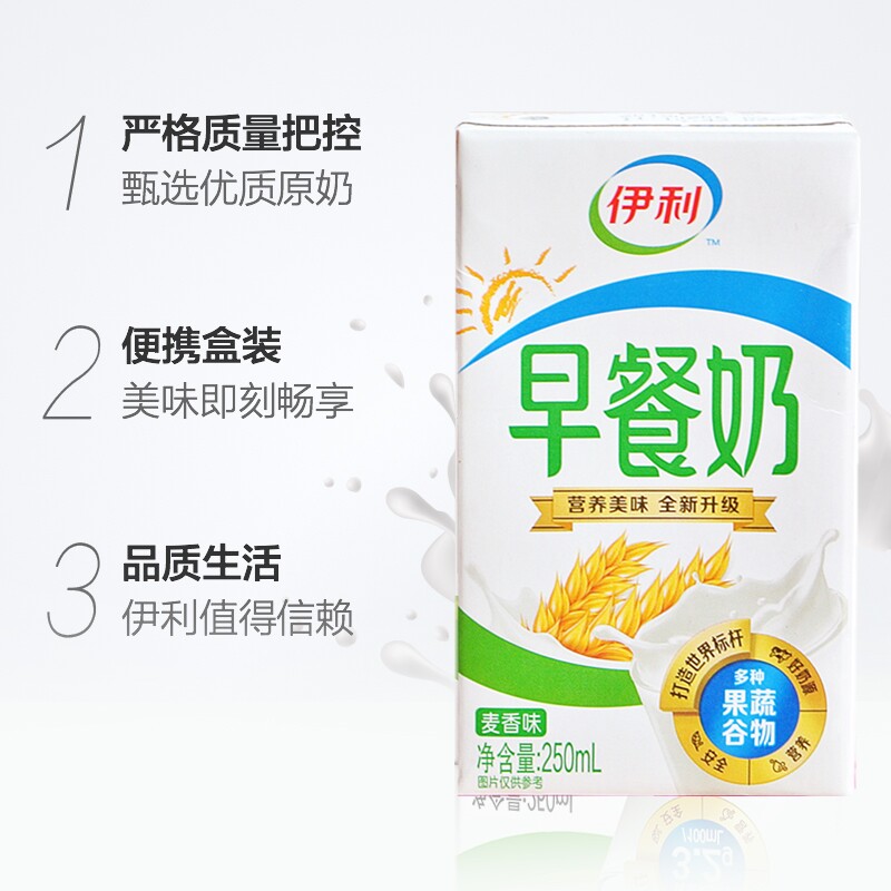 8月新货伊利麦香味250ml*早餐奶 旭福食品纯牛奶