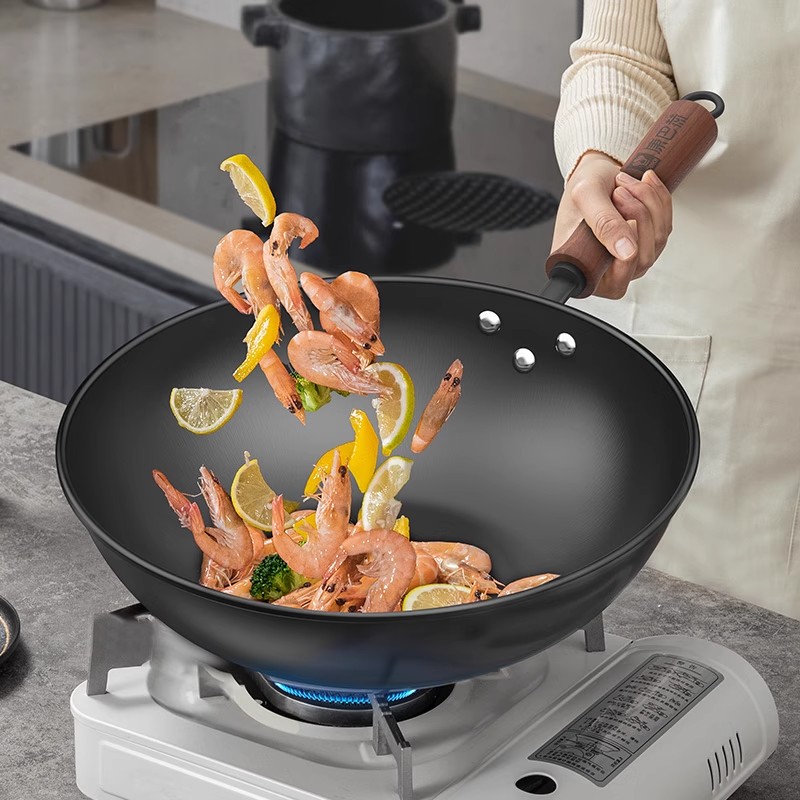 康巴赫正品 家用老式铁锅无涂层平底不粘锅电磁炉燃气灶专用炒锅