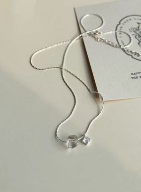 S925银白水晶锆石项链女款