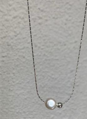 S925银珍珠圆珠吊坠项链
