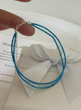 S925银极细款蓝色简约百搭时尚