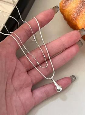 S925银双层叠带水滴项链