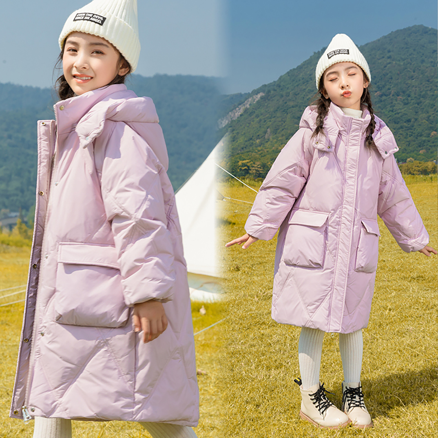 儿童羽绒服女童中长款中大童2024新款韩版白鸭绒加厚童装冬装外套 - 图1