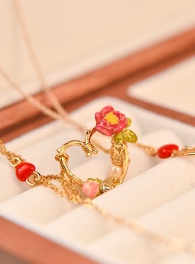 心形项链珐琅彩小众高级感个性设计情人节礼物爱心花朵可爱锁骨链