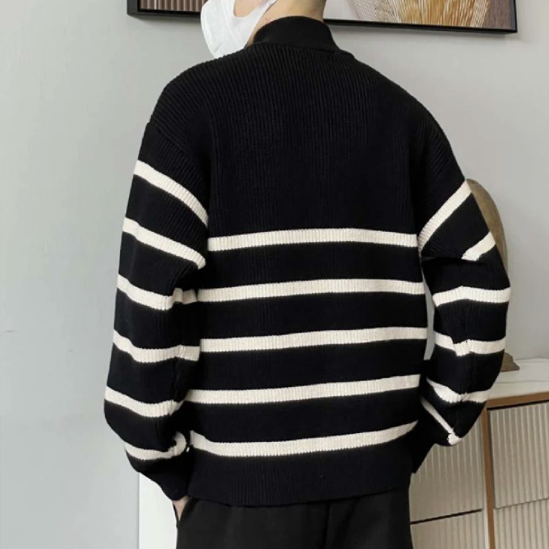 半高拉链领毛衣男秋冬季条纹针织打底衫港风潮牌休闲针织线衣上衣,淘宝优惠券,粉丝福利购,淘宝优惠卷