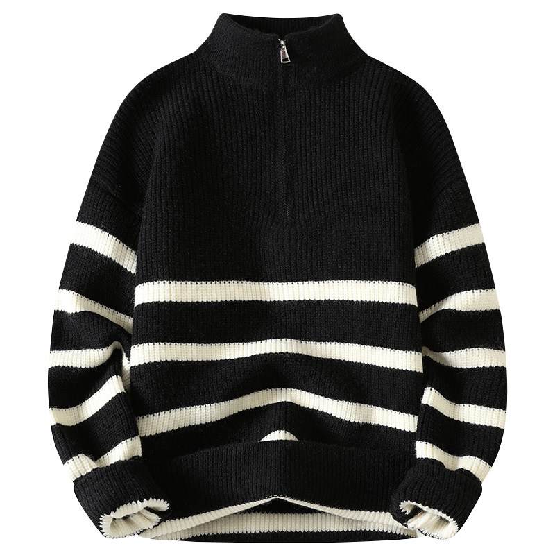 半高拉链领毛衣男秋冬季条纹针织打底衫港风潮牌休闲针织线衣上衣,淘宝优惠券,粉丝福利购,淘宝优惠卷