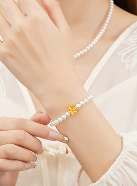 桃花纯银925手链女小众轻奢感施家珍珠花朵手环ins风樱花手饰