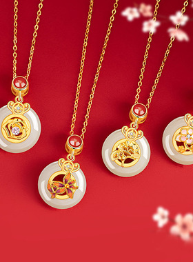 四季花神纯银925和田玉项链女新中式玫瑰花锁骨链红玛瑙梅花吊坠