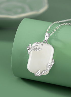 繁花似锦纯银925项链女新中式国潮和田玉方块锁骨链ins风树枝