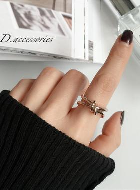 定制款 双层开口打结蝴蝶结纯银镀18K黄金彩金戒指环子女包邮