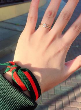 纯银镀14K金镶嵌莫桑石戒指小清新锆钻极纤细女尾戒agete风格指环