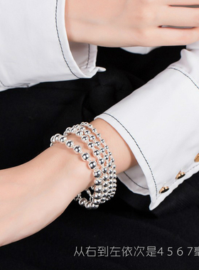 专柜正品999纯银圆珠韩版情侣手链男女款佛珠银珠子手链宝宝礼物