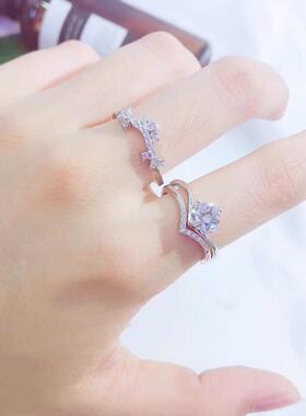 三合一戒指3个皇冠莫桑石纯银女