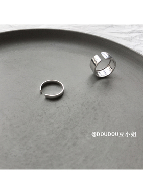 DOU s925纯银简约女食指光面光板简洁百搭戒指chic冷淡风不褪色