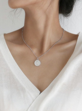 欧美纯银项链五角钱硬币吊坠复古金币人像锁骨链简约时尚个性饰品