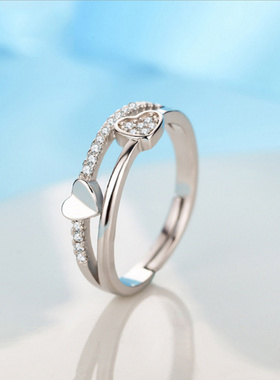 饰品心形四叶草情侣百搭开口戒指