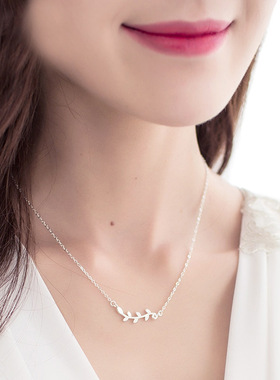 日韩国韩版S925纯银橄榄叶树枝清新短项链锁骨链吊坠百搭首饰
