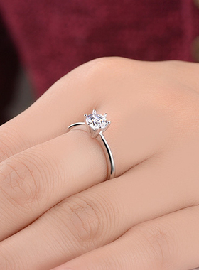 S925纯银莫桑石结婚求婚戒指克拉钻戒日韩仿真气质情人节简约礼物