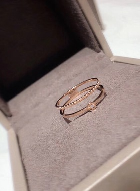 日系925银镀18K金小确幸双层小圆钻戒指女时尚个性潮流叠戴食指环