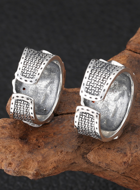 s925纯银饰品扑克牌同花顺个性男女情侣戒指泰银复古创意开口指环