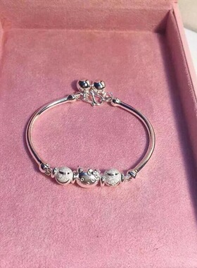 hello kitty猫转运珠手链女正品925纯银宝宝小孩手镯简约生日礼物