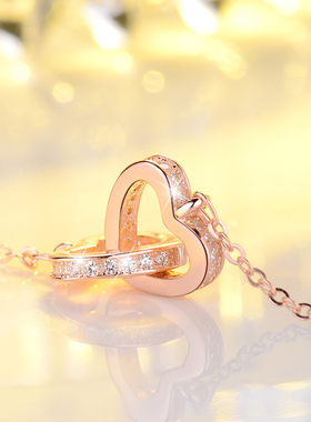 纯银心形玫瑰金日韩风森系锁骨链