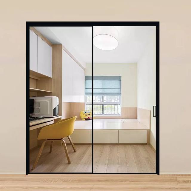 Aluminum alloy kitchen sliding door triple-link bathroom extremely narrow frame partition hanging rail door tempered glass balcony door