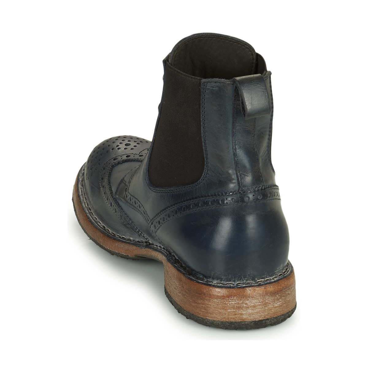 Moma意大利品牌男靴英伦风雕花布洛克靴深蓝色秋冬新款短筒皮靴