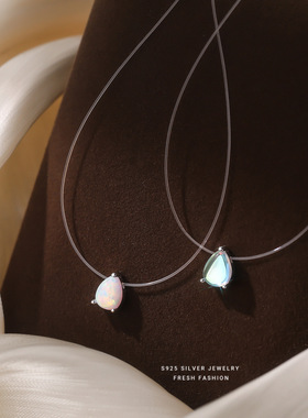s925水滴项链女月光石欧泊锁骨链