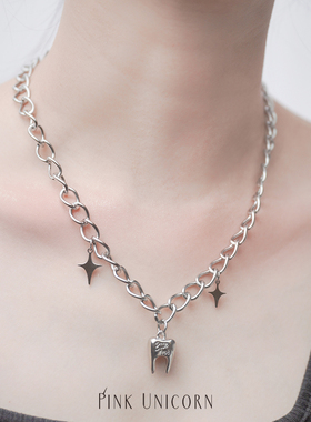 Pinku钛钢女街头嘻哈情侣项链