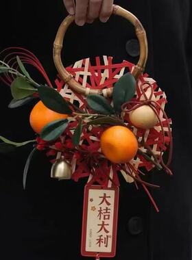 红色竹编网格餐垫新中式圆形杯垫