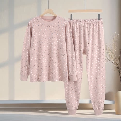 中老年人女士半高领套头纯棉秋衣秋裤套装加肥大码妈妈装打底内衣 - 图2