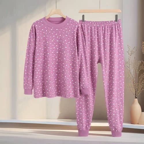 中老年人女士半高领套头纯棉秋衣秋裤套装加肥大码妈妈装打底内衣 - 图0