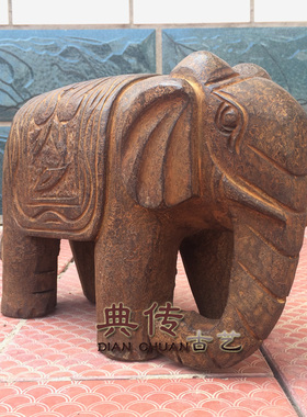 仿古石雕青石做旧小象家装摆件