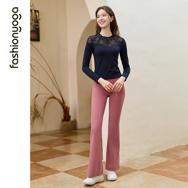 凡圣瑜伽服运动健身裸感带胸垫一体杯透气蕾丝拼接长袖FC15355,淘宝优惠券,粉丝福利购,淘宝优惠卷