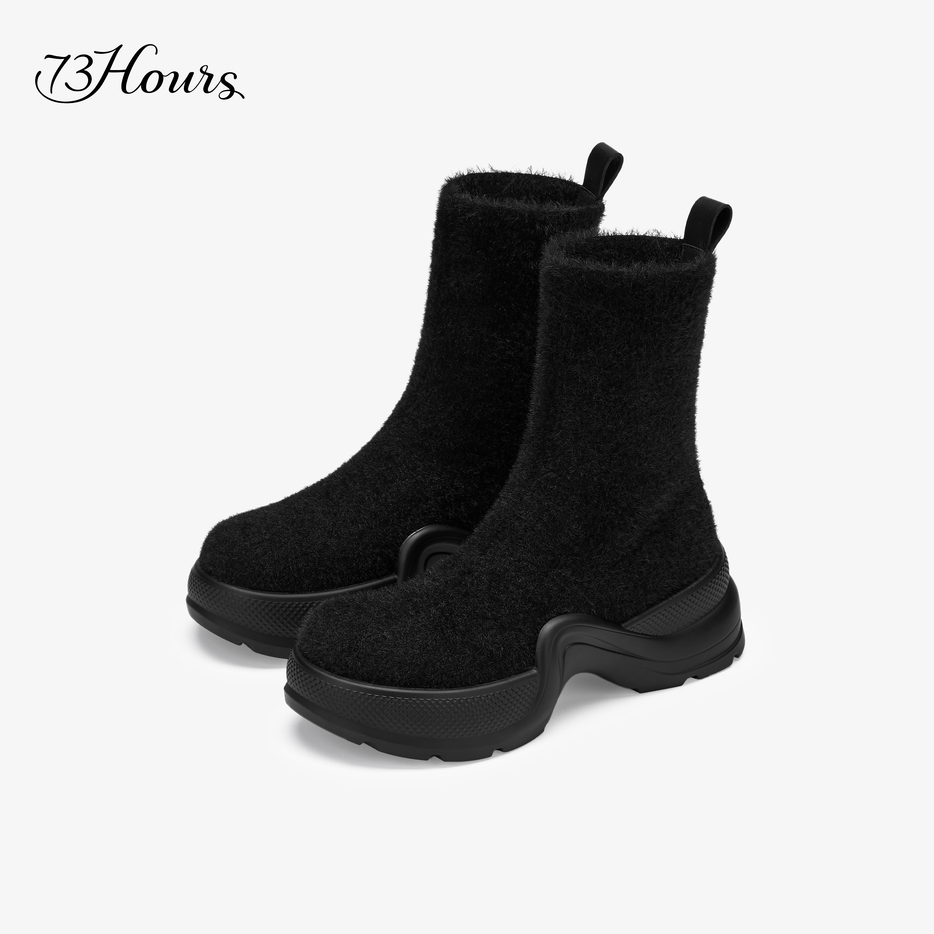 【下拉领券】73hours女鞋猫系女友冬新款黑色厚底短靴瘦瘦靴袜靴,淘宝优惠券,粉丝福利购,淘宝优惠卷