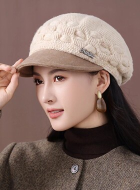 加厚保暖针织帽冬季韩版鸭舌帽女
