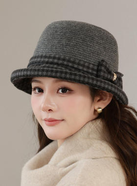 女秋冬洋气加绒保暖卷边盆帽复古