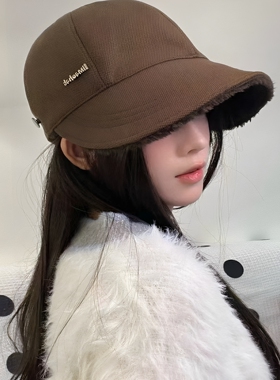 冬季女安可拉红色羊羔毛鸭舌帽