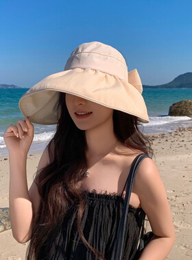 空顶帽女夏季可折叠蝴蝶结户外