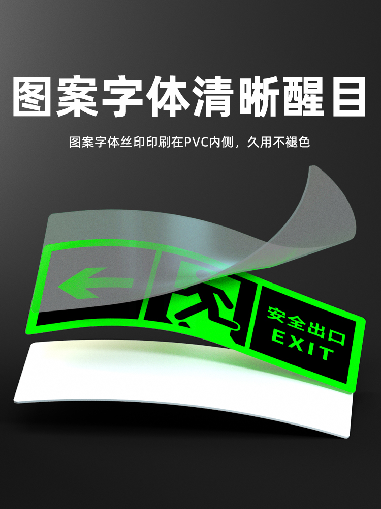 安全出口夜光墙贴指示牌安全消防通道楼道标识应急疏散警示逃生标志安全出口地标荧光自发光地贴小心碰头提示 - 图3