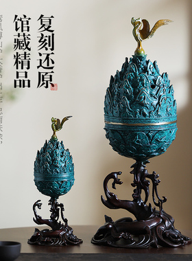 博山炉馆藏朱雀博山纯铜香炉摆件