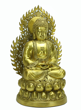 纯铜三宝佛释迦牟供奉摆件