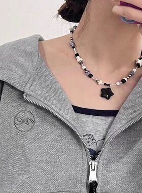 Kpop Goth Vintage Aesthetic Y2K Star Pendant Beaded Silver C