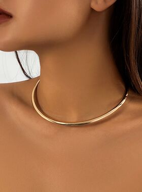 Punk Smooth Metal Round Torques Choker Necklace for Women Si